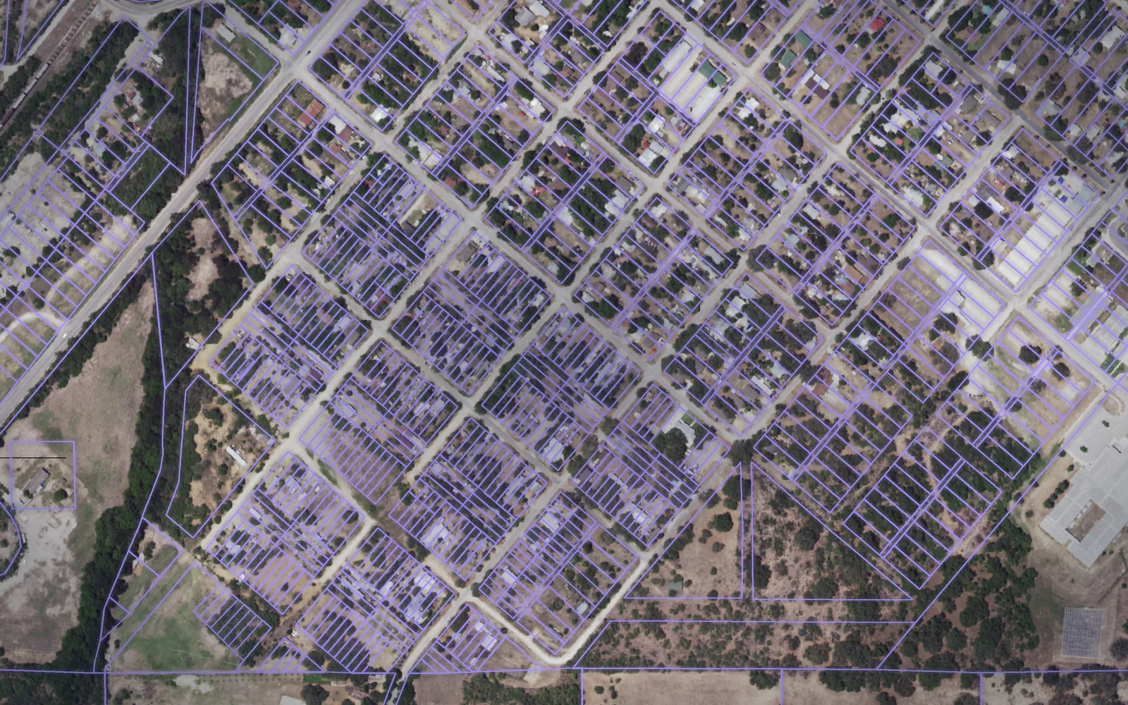 Parcel boundaries over aerial imagery of Medina County, Texas