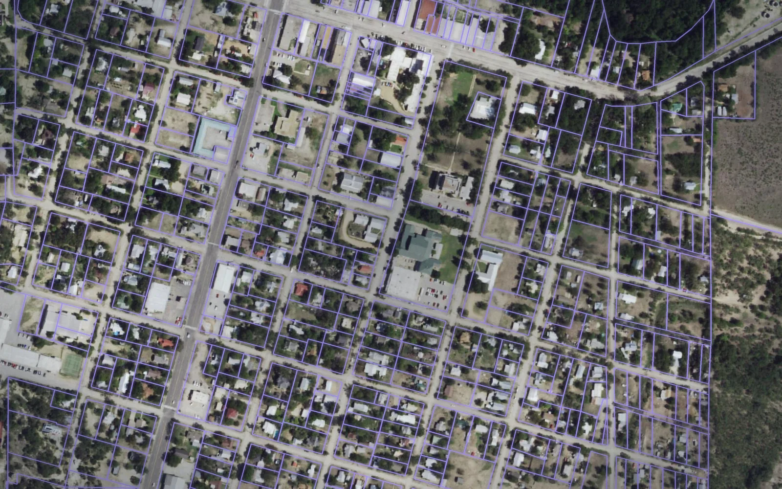 Parcel boundaries over aerial imagery of Menard County, Texas