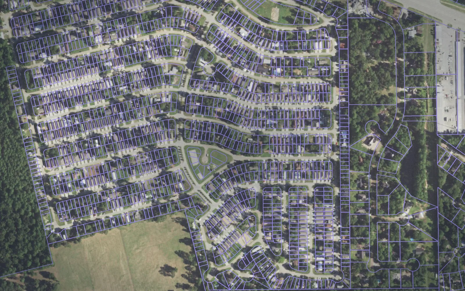 Parcel boundaries over aerial imagery of Montgomery County, Texas