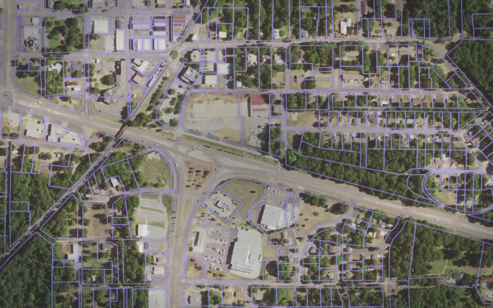 Parcel boundaries over aerial imagery of Morris County, Texas