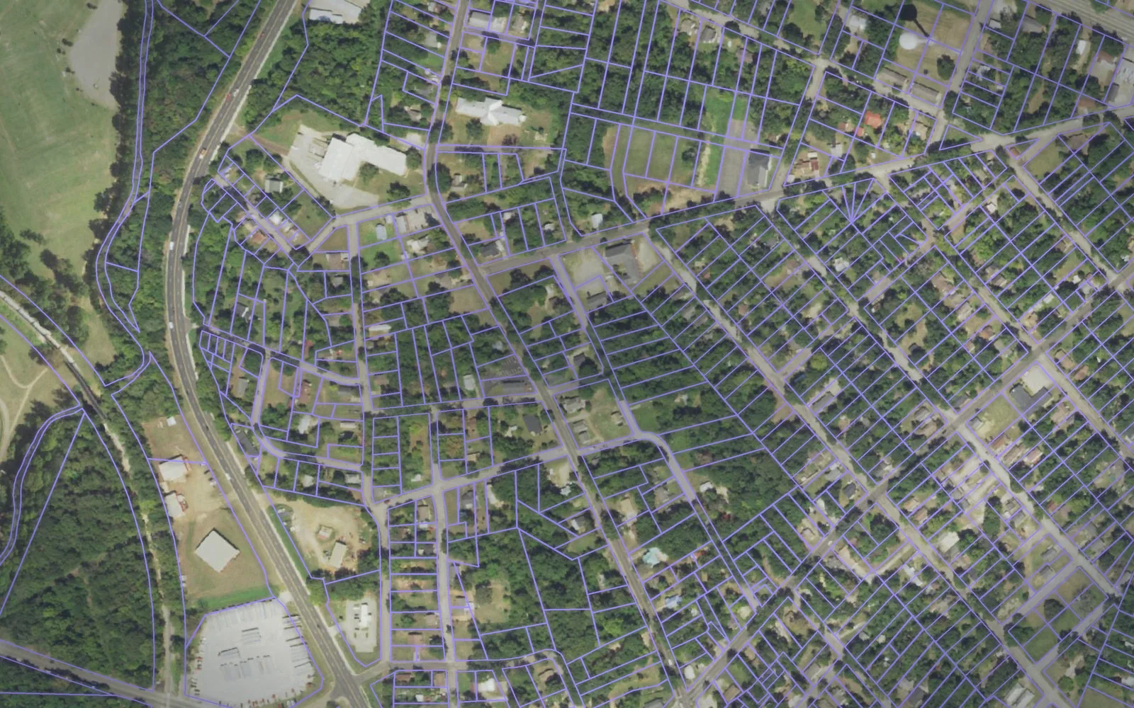 Parcel boundaries over aerial imagery of Nacogdoches County, Texas