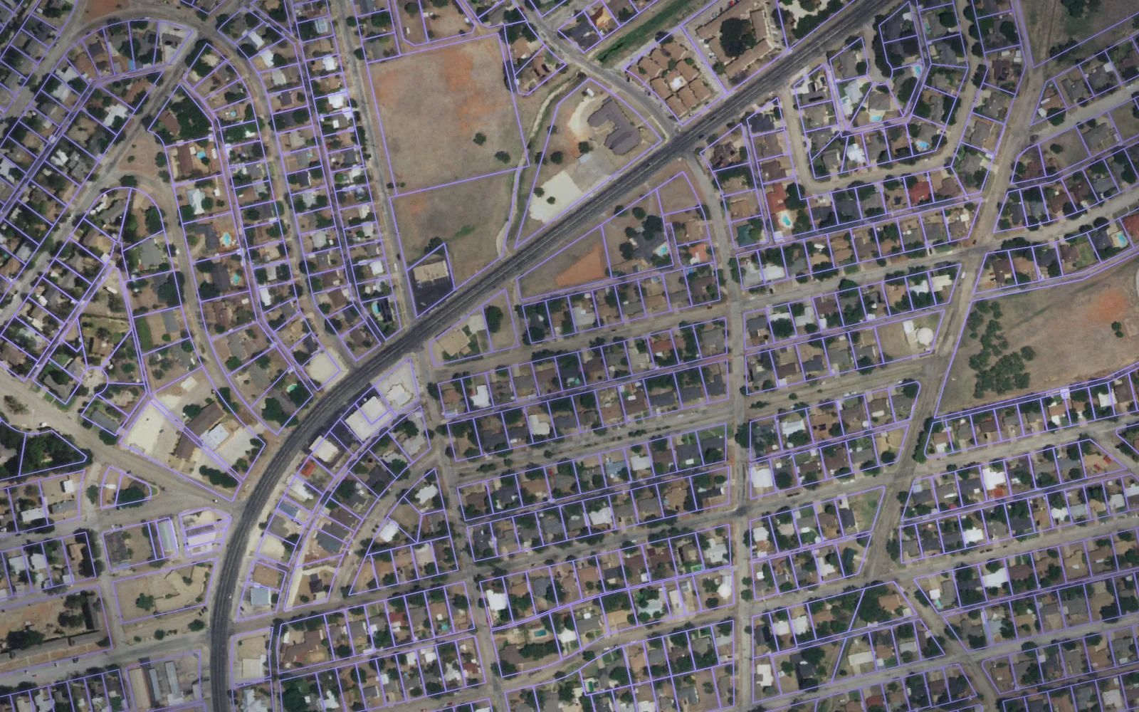 Parcel boundaries over aerial imagery of Nolan County, Texas