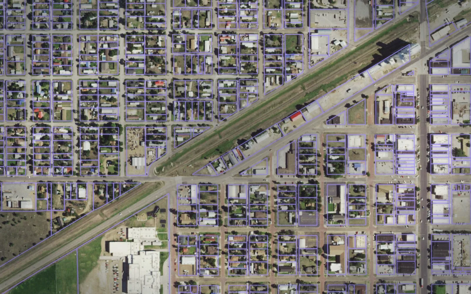 Parcel boundaries over aerial imagery of Ochiltree County, Texas