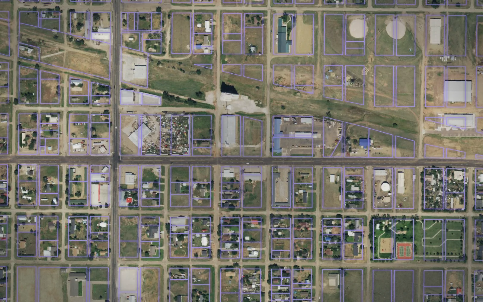 Parcel boundaries over aerial imagery of Oldham County, Texas
