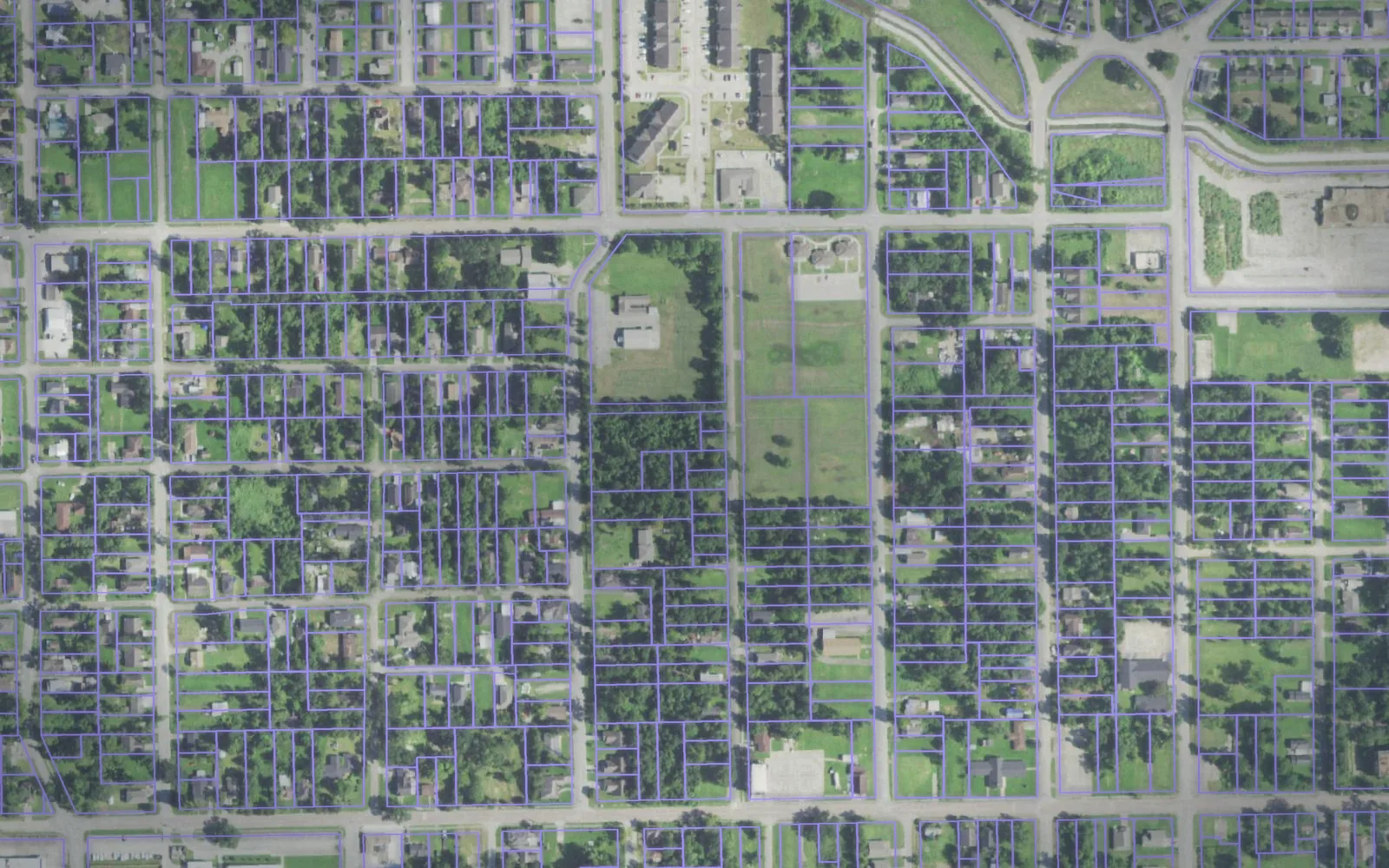 Parcel boundaries over aerial imagery of Orange County, Texas