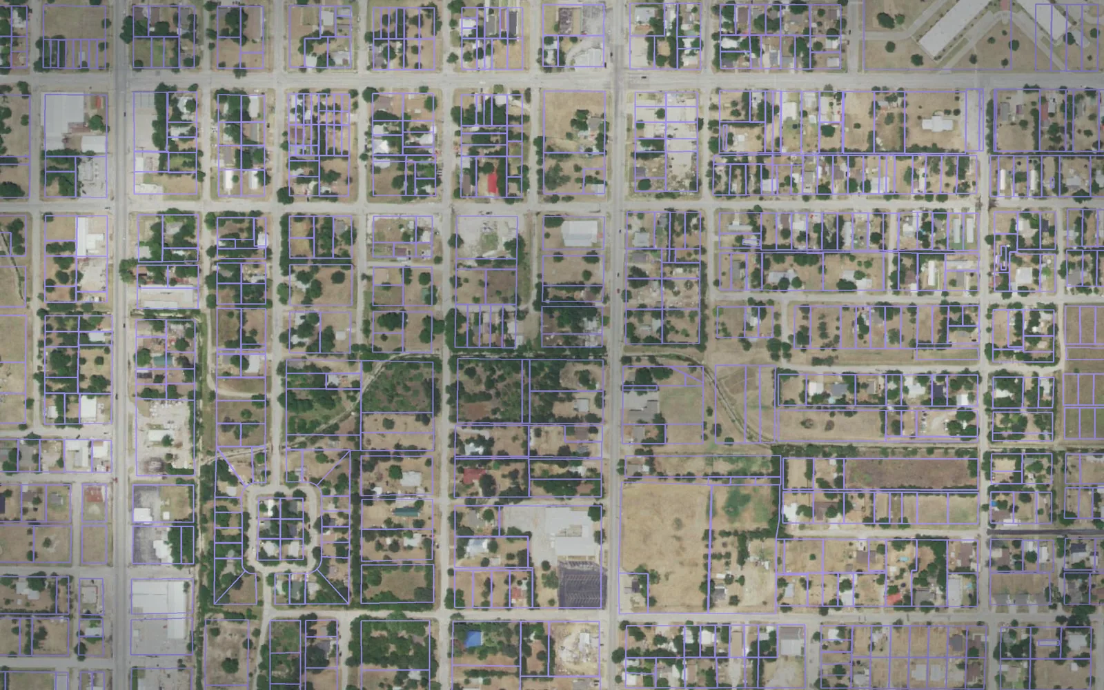 Parcel boundaries over aerial imagery of Palo Pinto County, Texas