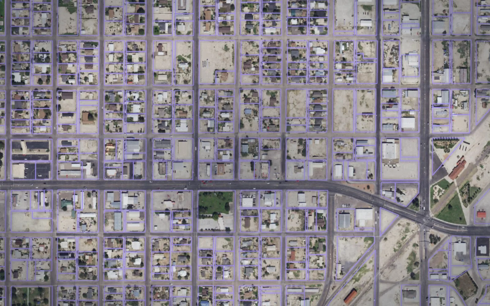 Parcel boundaries over aerial imagery of Pecos County, Texas