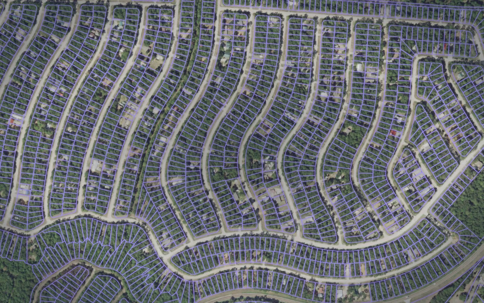 Parcel boundaries over aerial imagery of Polk County, Texas