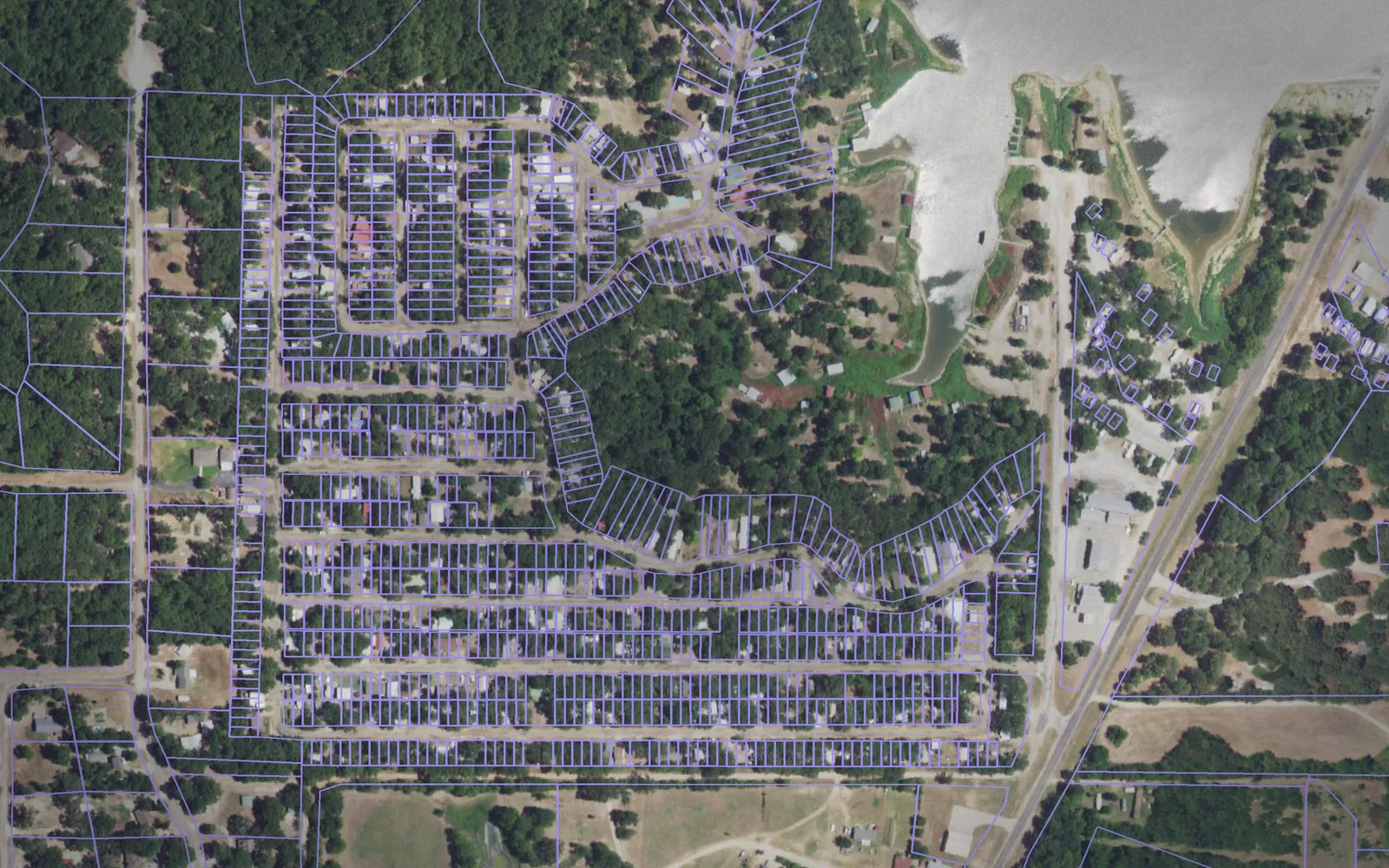 Parcel boundaries over aerial imagery of Rains County, Texas