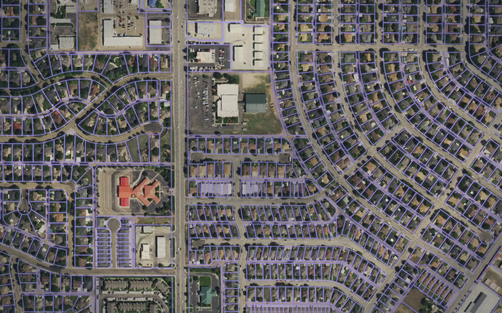 Parcel boundaries over aerial imagery of Randall County, Texas