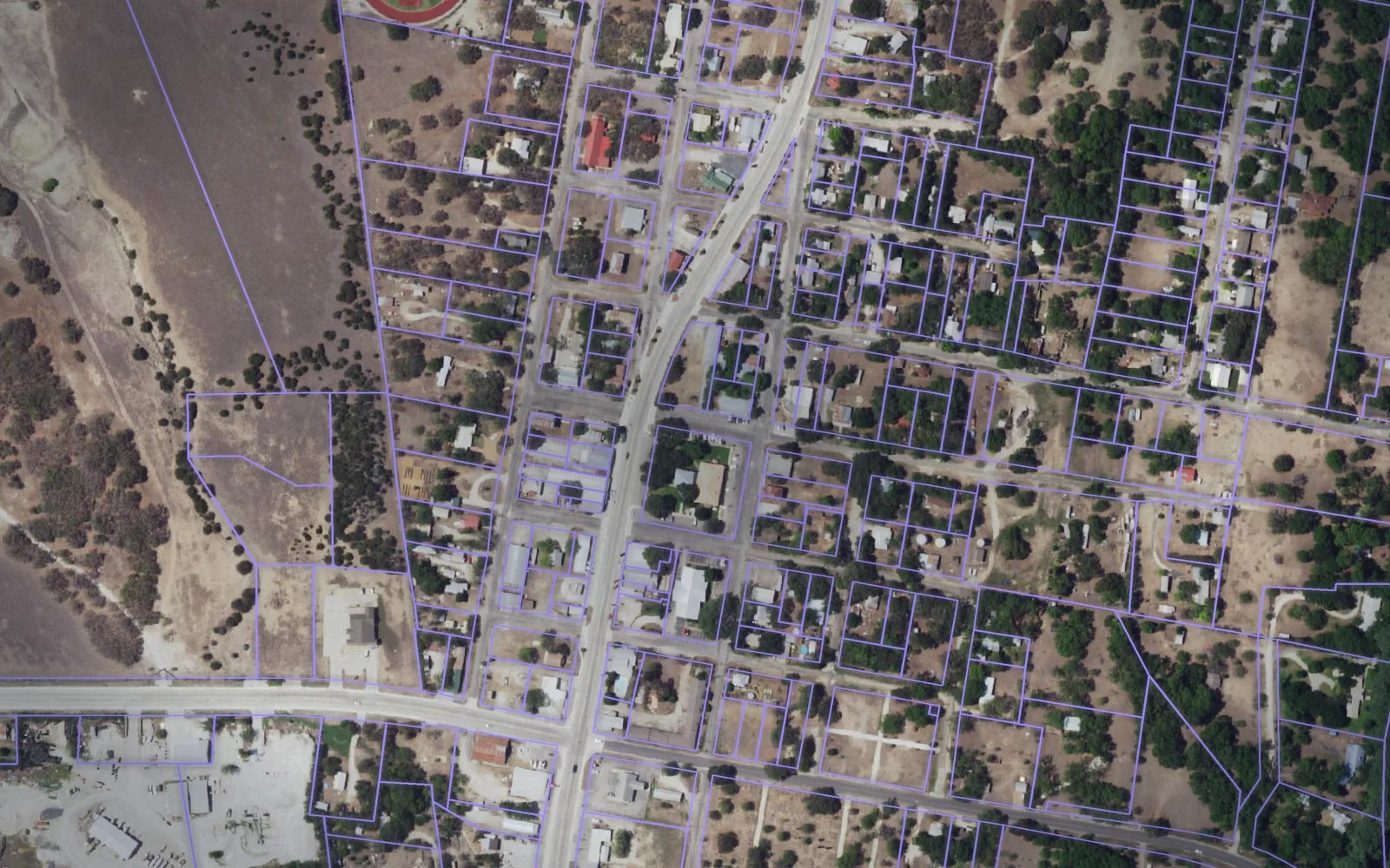 Parcel boundaries over aerial imagery of Real County, Texas