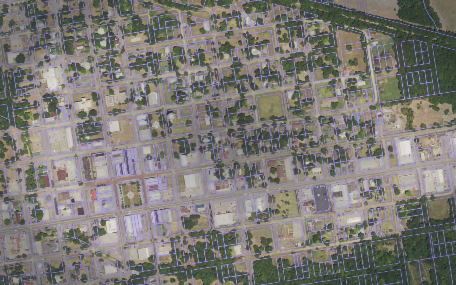 Parcel boundaries over aerial imagery of Red River County, Texas