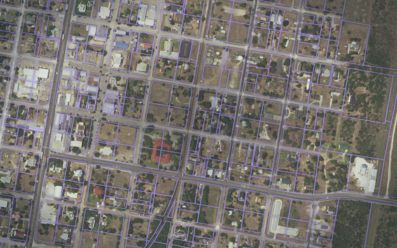 Parcel boundaries over aerial imagery of Refugio County, Texas