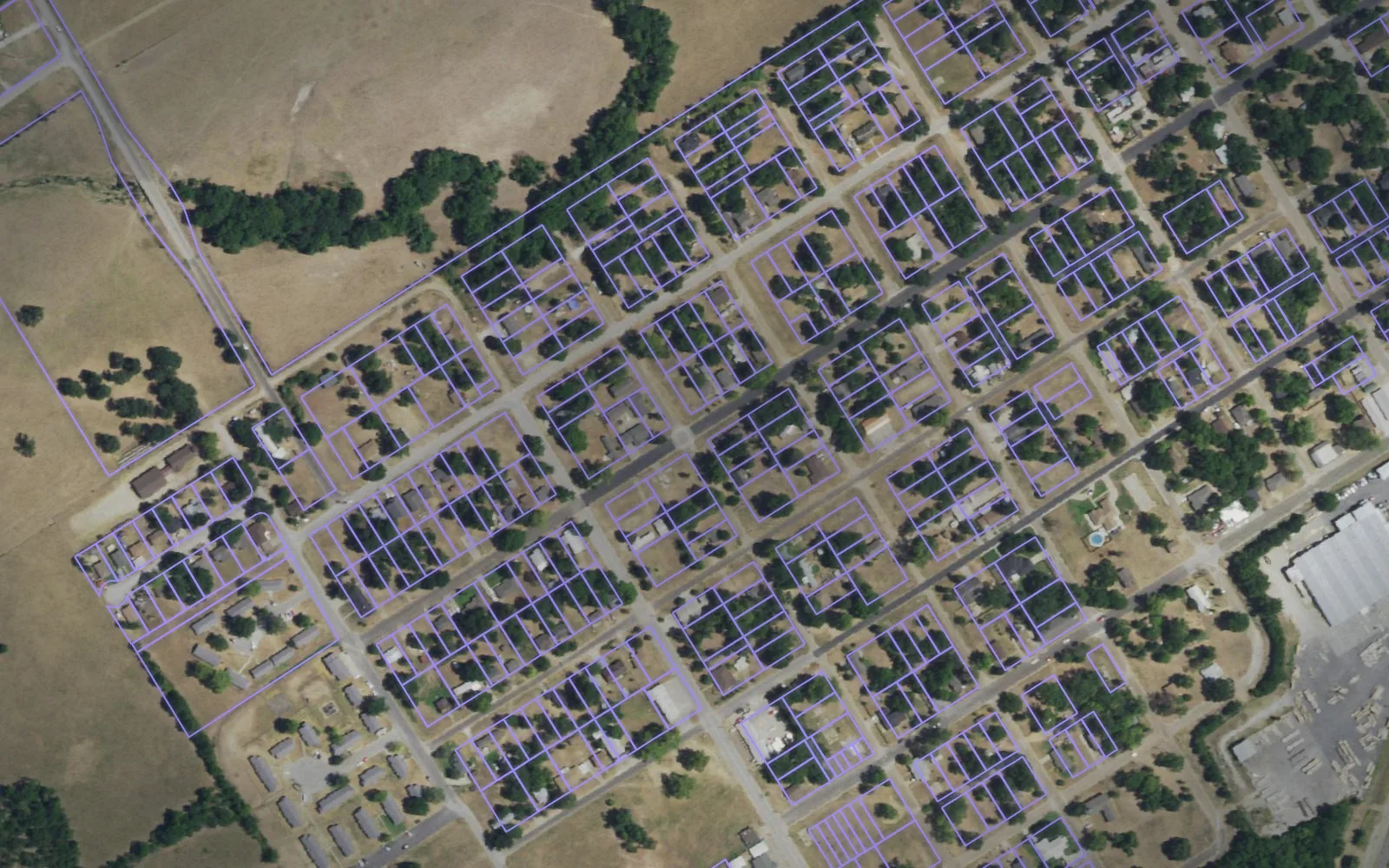 Parcel boundaries over aerial imagery of Robertson County, Texas