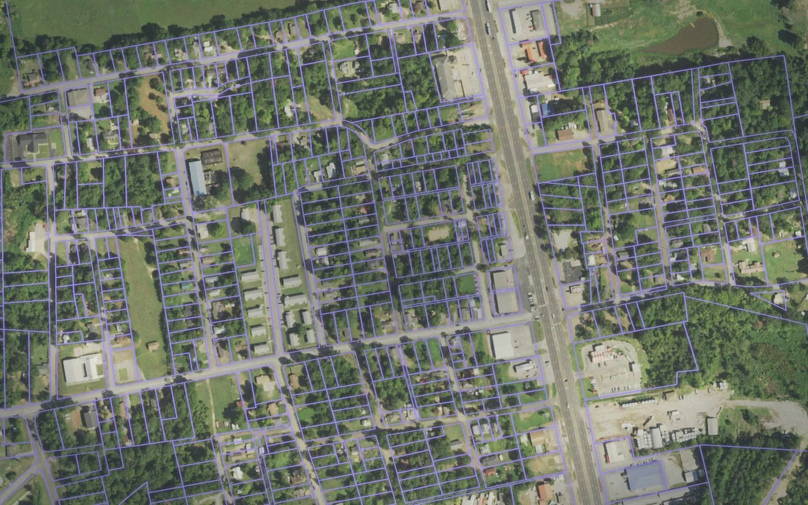 Parcel boundaries over aerial imagery of Rusk County, Texas