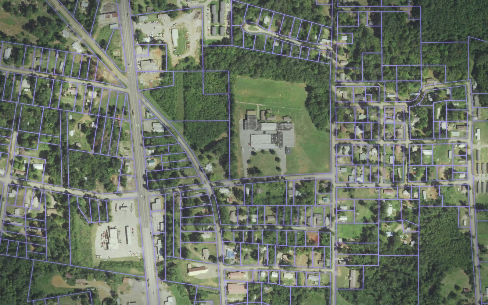 Parcel boundaries over aerial imagery of San Augustine County, Texas