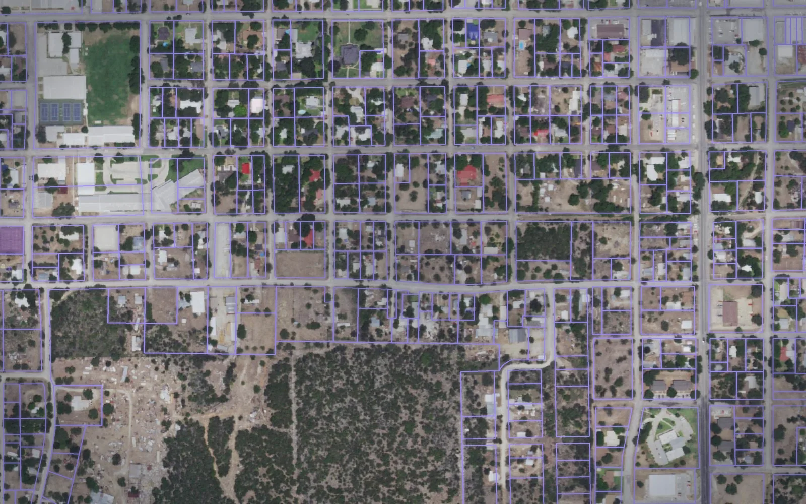 Parcel boundaries over aerial imagery of San Saba County, Texas