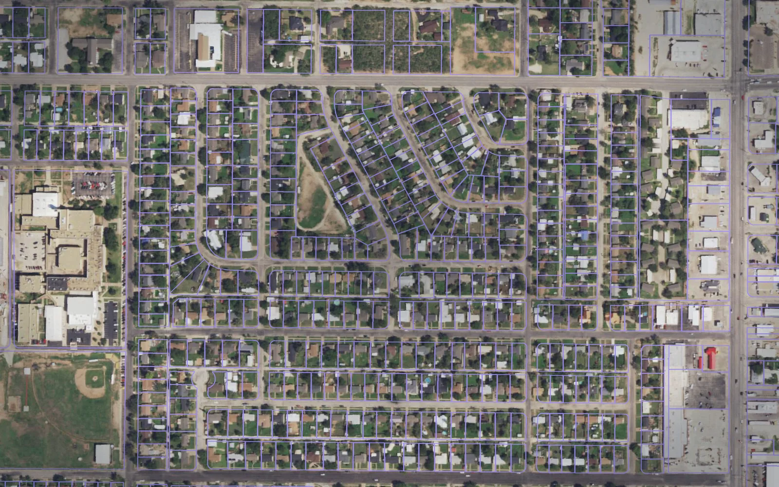 Parcel boundaries over aerial imagery of Scurry County, Texas