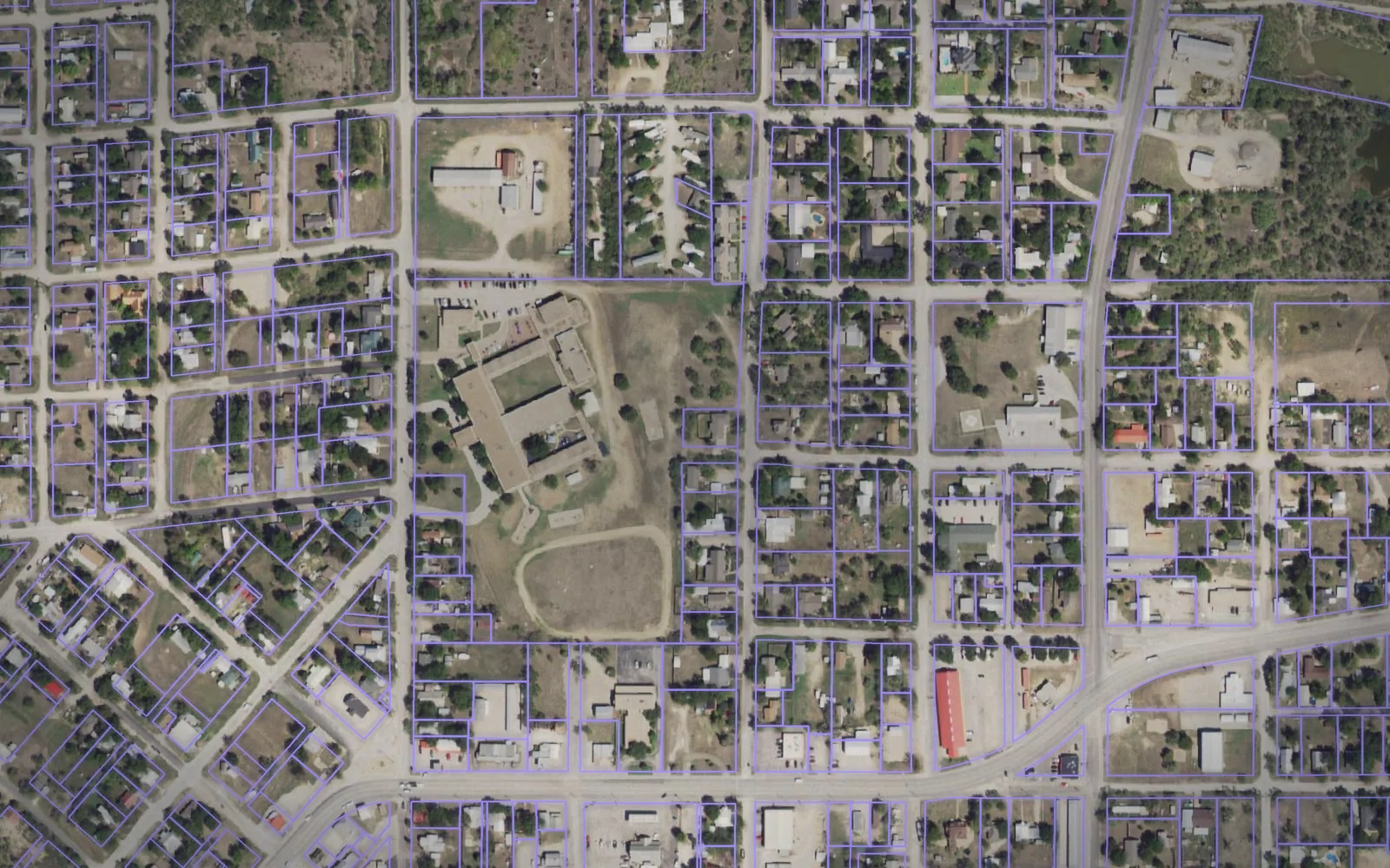 Parcel boundaries over aerial imagery of Shackelford County, Texas