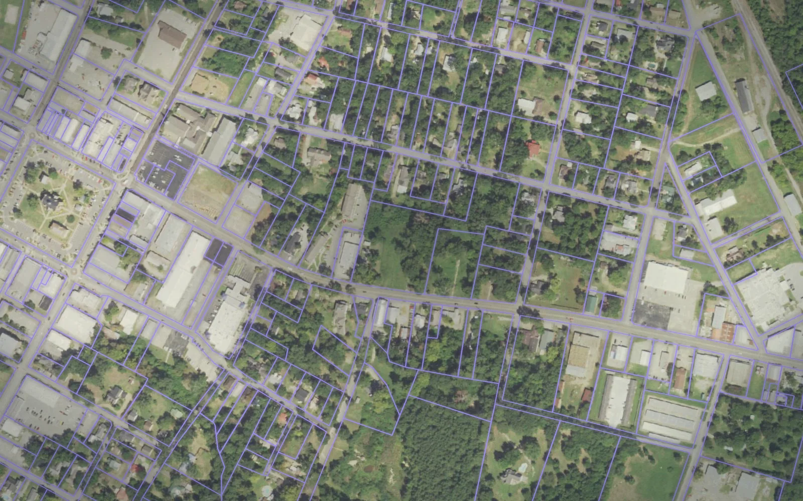 Parcel boundaries over aerial imagery of Shelby County, Texas