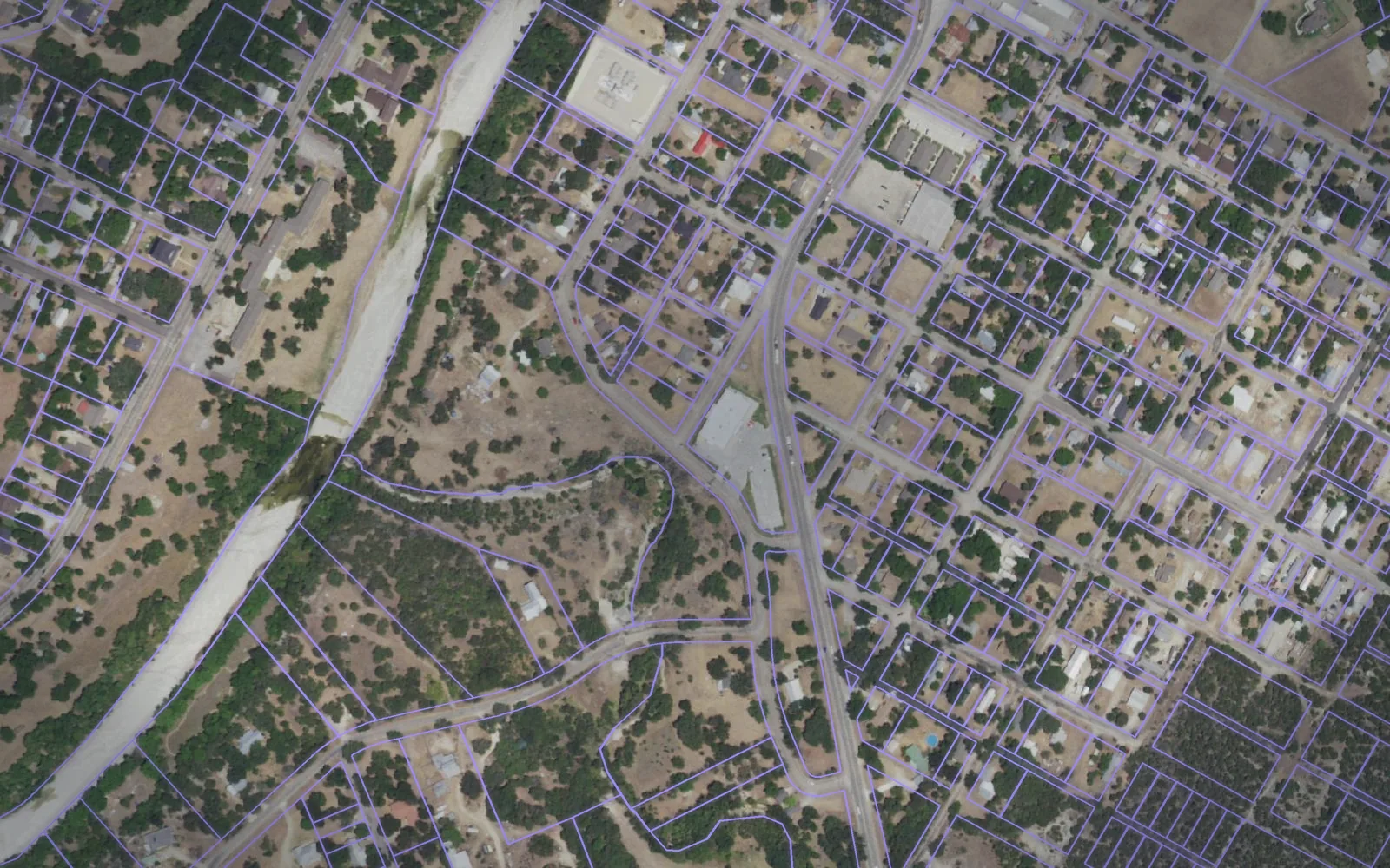 Parcel boundaries over aerial imagery of Somervell County, Texas