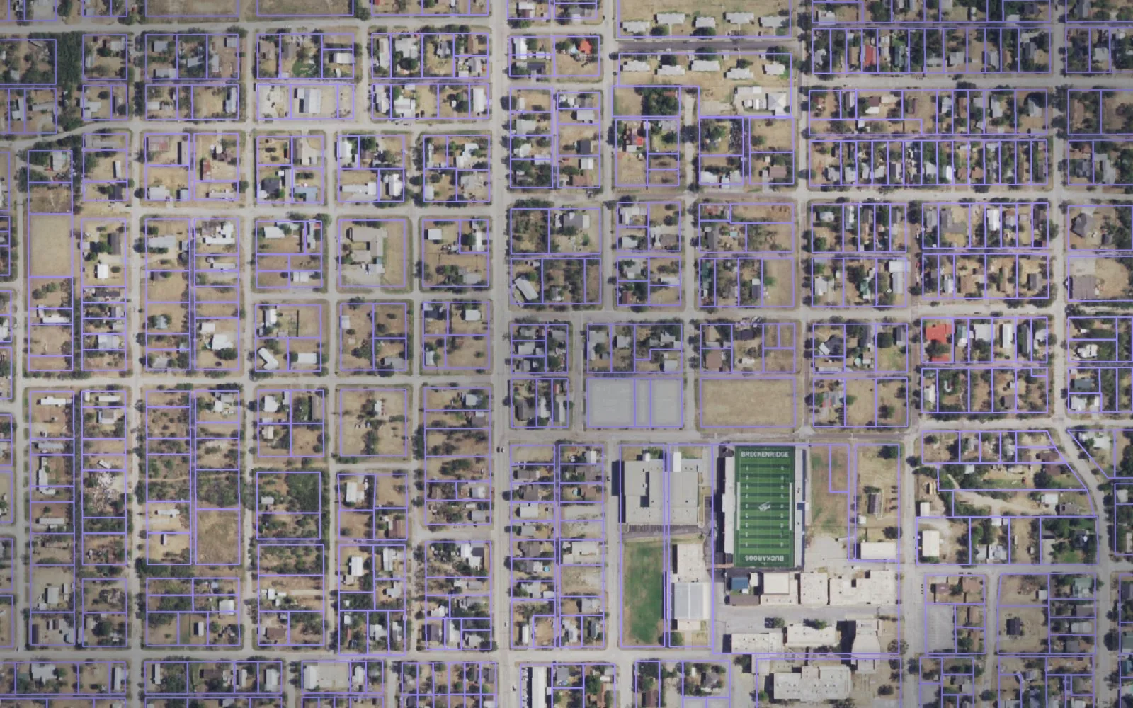Parcel boundaries over aerial imagery of Stephens County, Texas