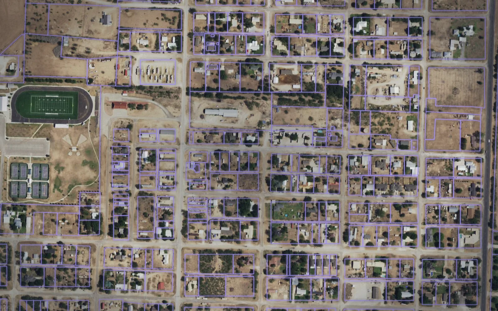 Parcel boundaries over aerial imagery of Sterling County, Texas