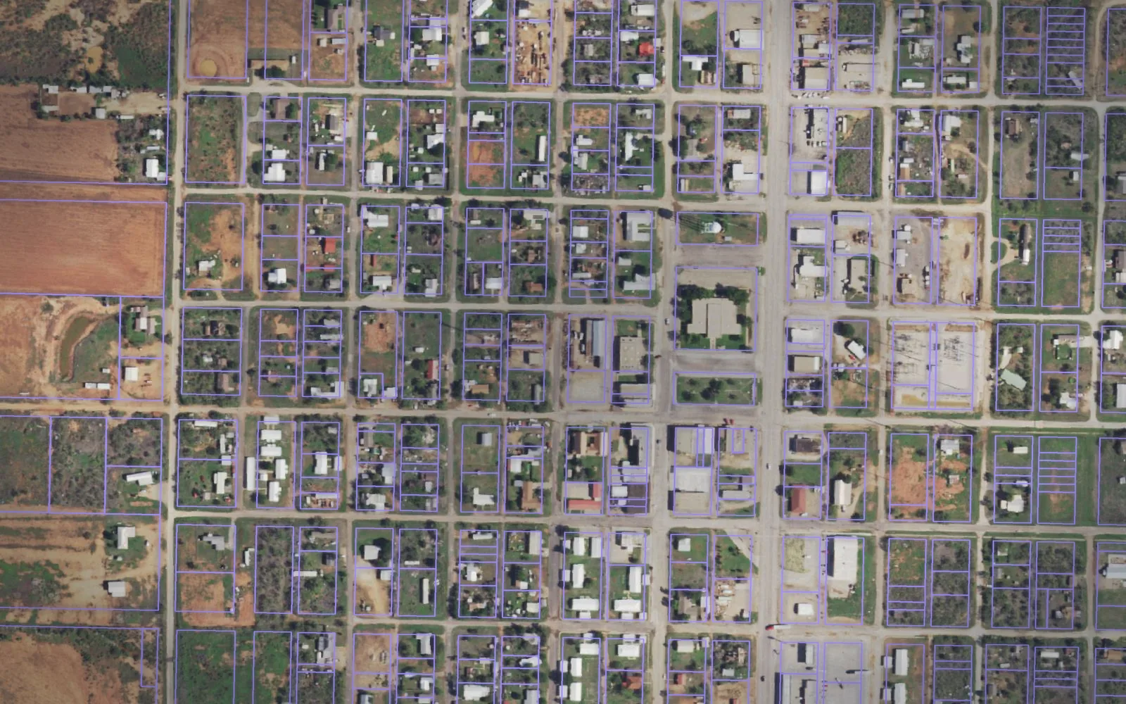 Parcel boundaries over aerial imagery of Stonewall County, Texas