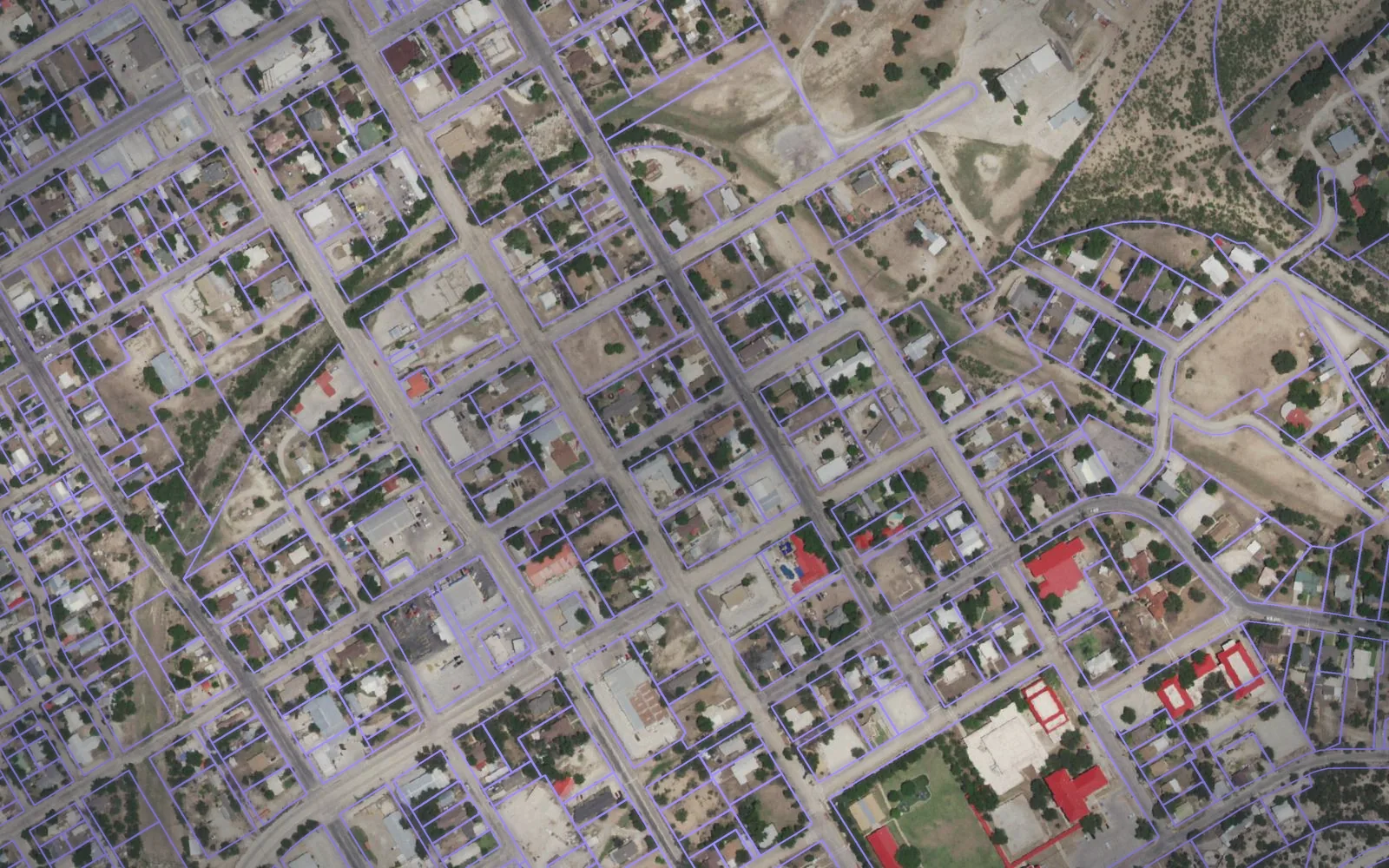 Parcel boundaries over aerial imagery of Sutton County, Texas