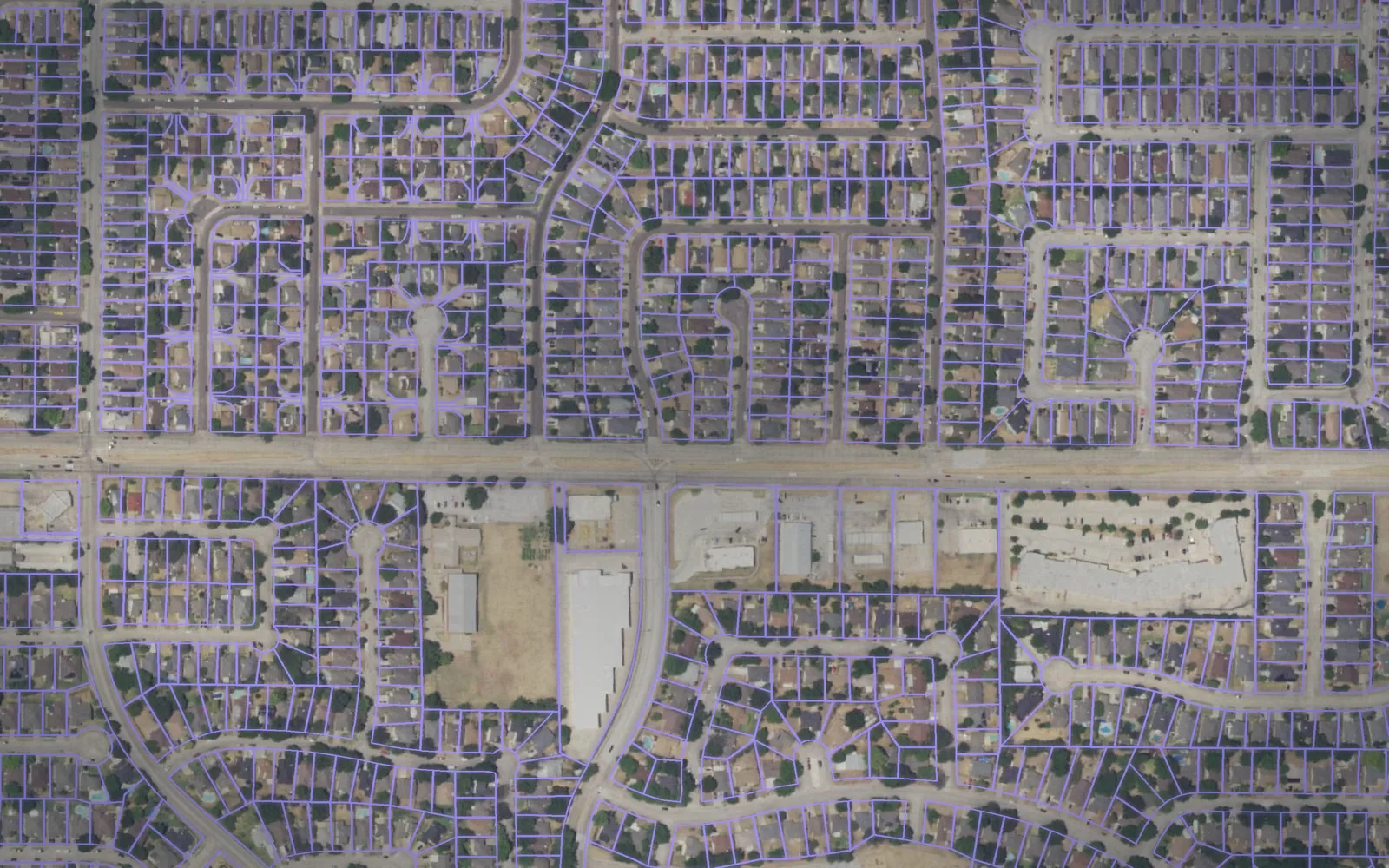 Parcel boundaries over aerial imagery of Tarrant County, Texas