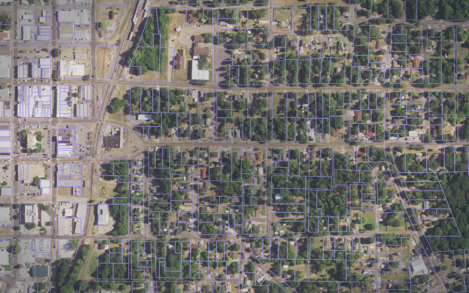 Parcel boundaries over aerial imagery of Titus County, Texas