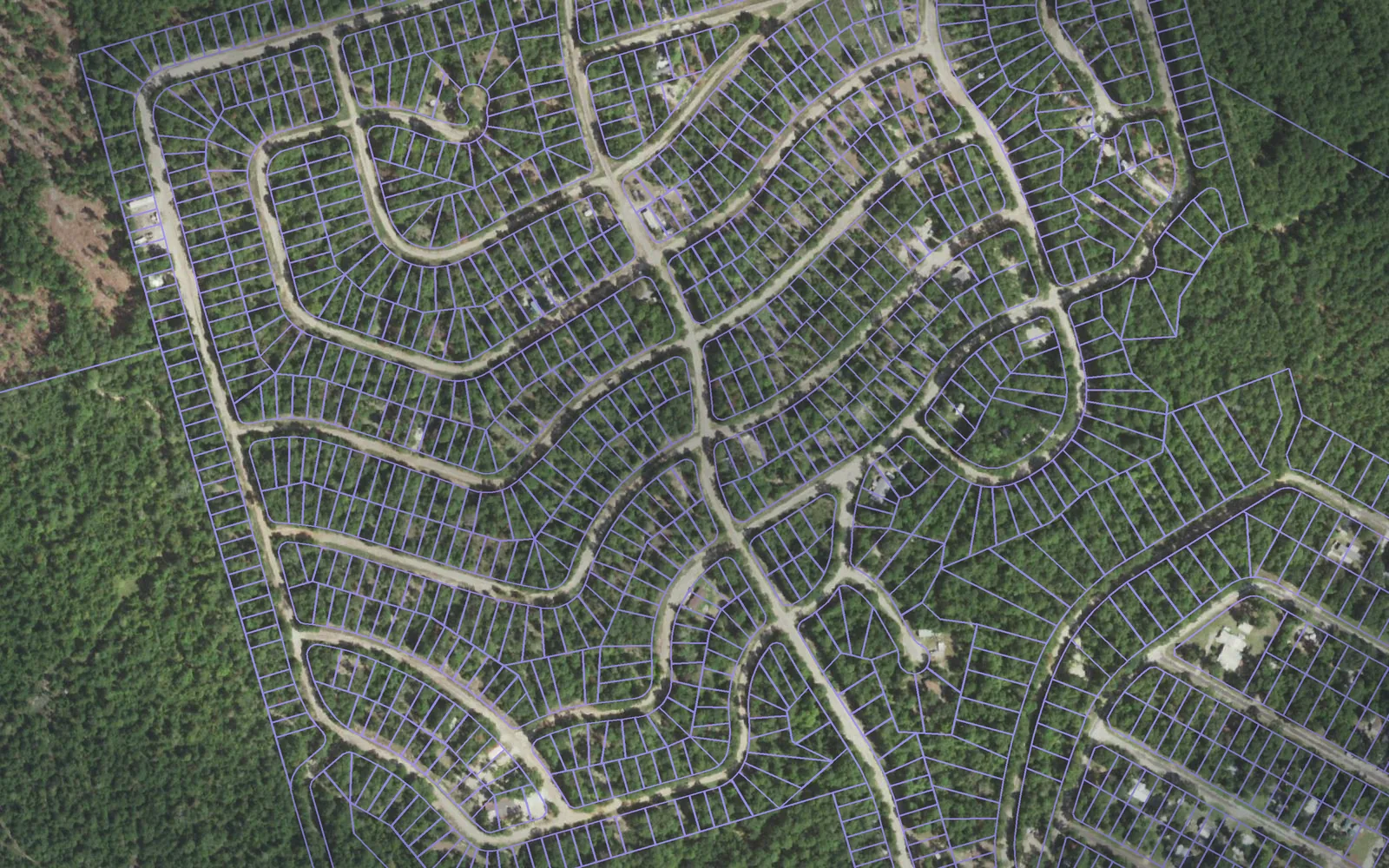 Parcel boundaries over aerial imagery of Trinity County, Texas