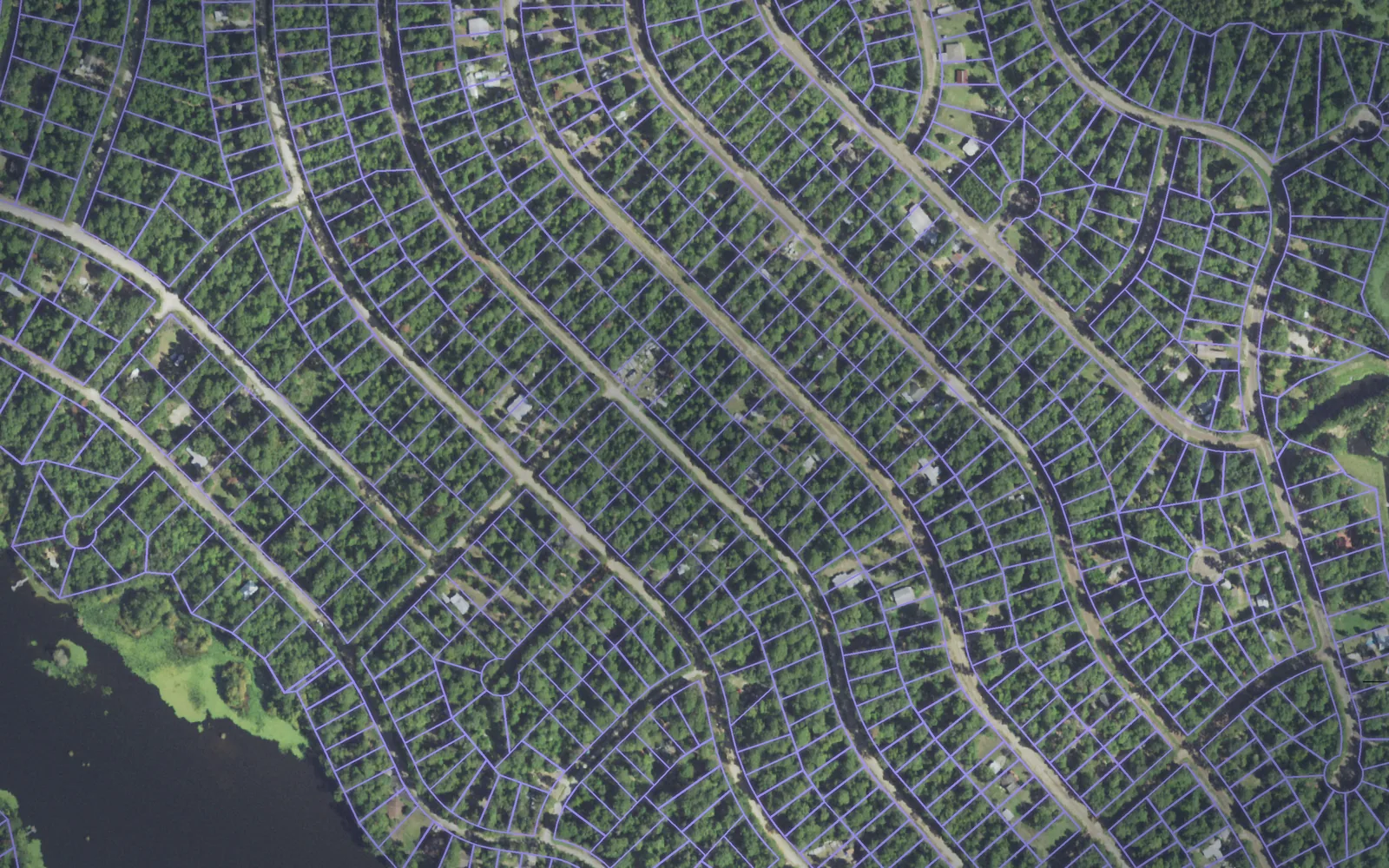 Parcel boundaries over aerial imagery of Tyler County, Texas