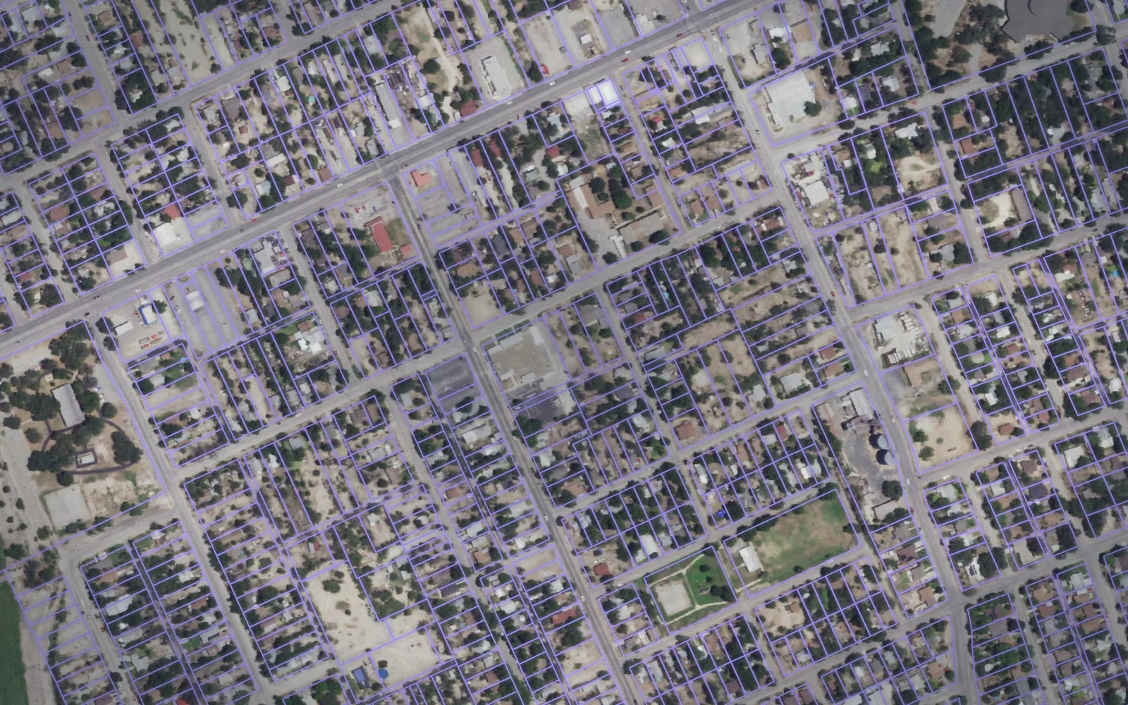 Parcel boundaries over aerial imagery of Uvalde County, Texas