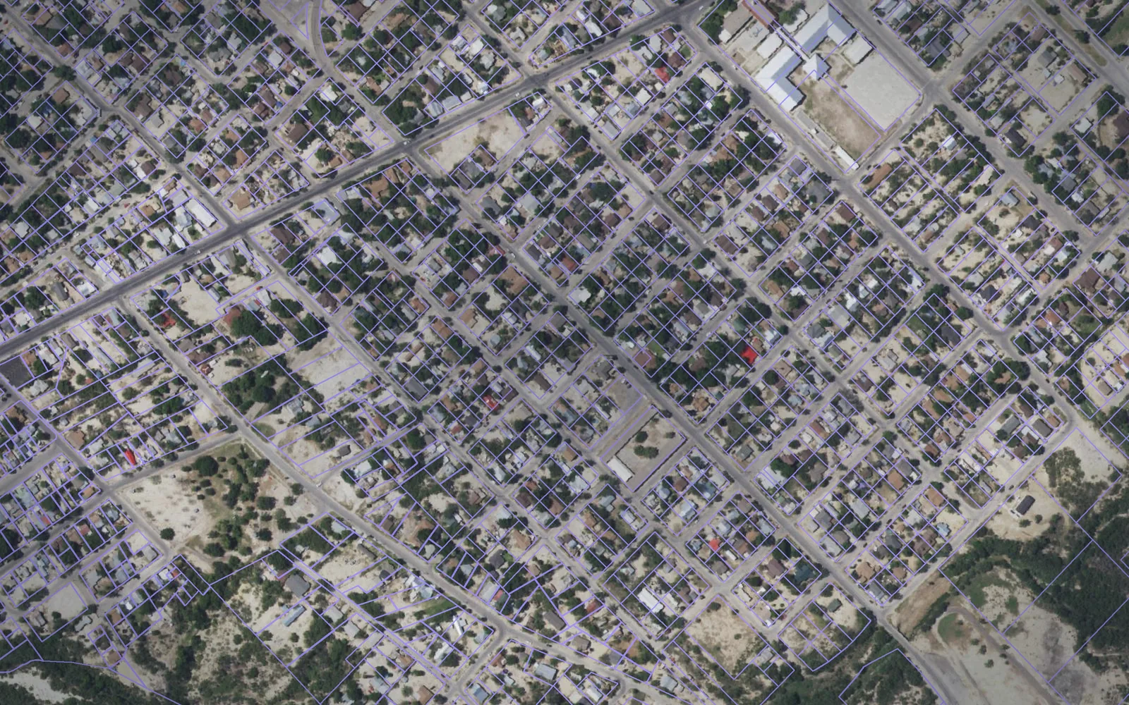 Parcel boundaries over aerial imagery of Val Verde County, Texas