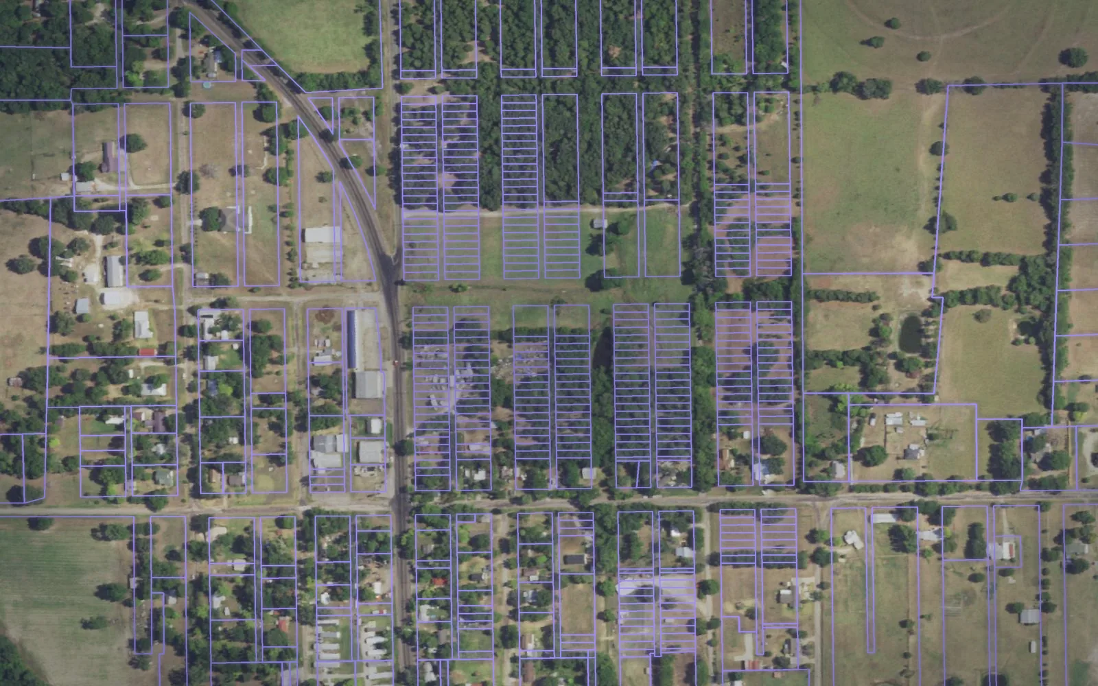 Parcel boundaries over aerial imagery of Van Zandt County, Texas