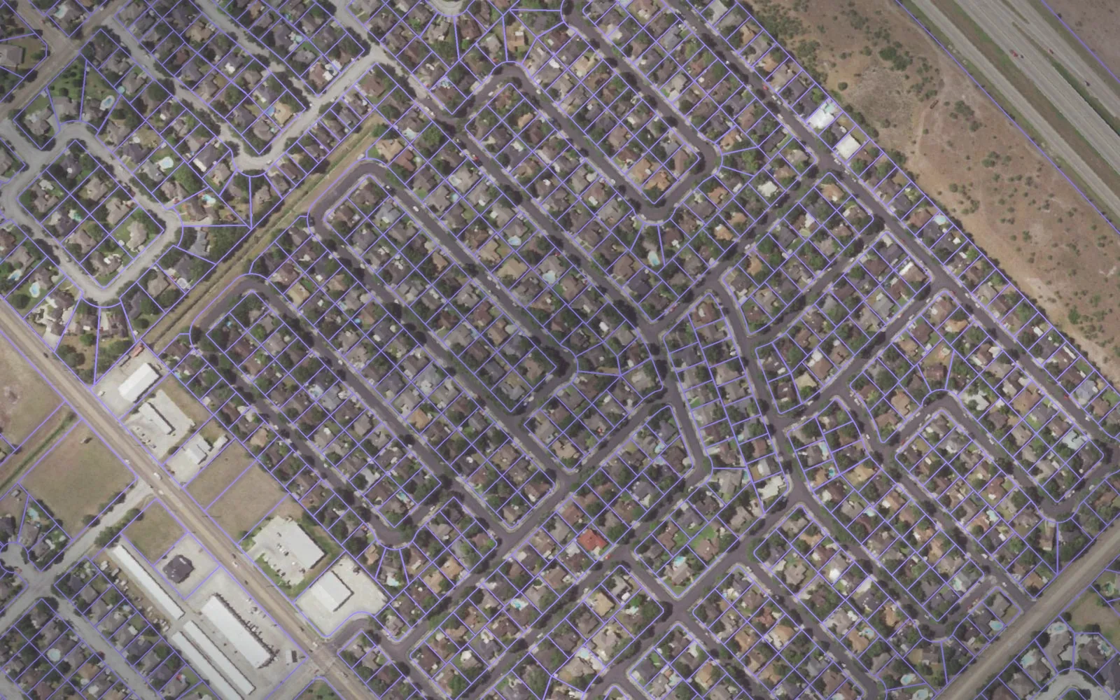 Parcel boundaries over aerial imagery of Victoria County, Texas