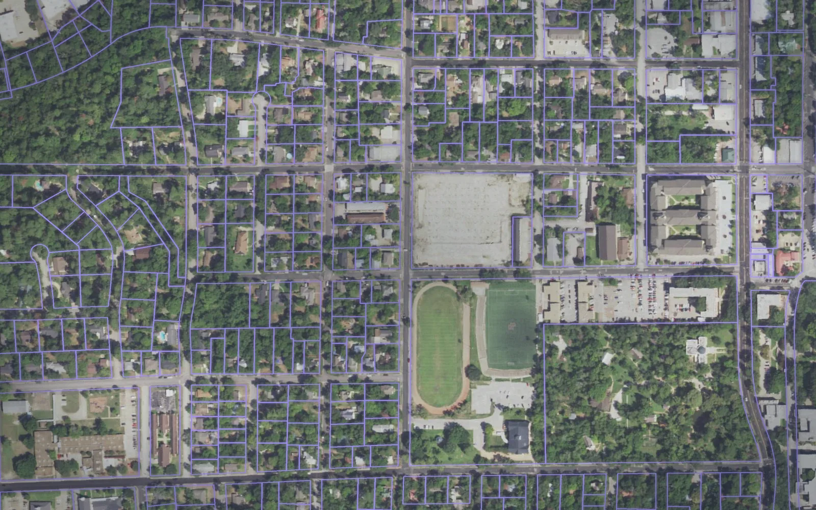 Parcel boundaries over aerial imagery of Walker County, Texas