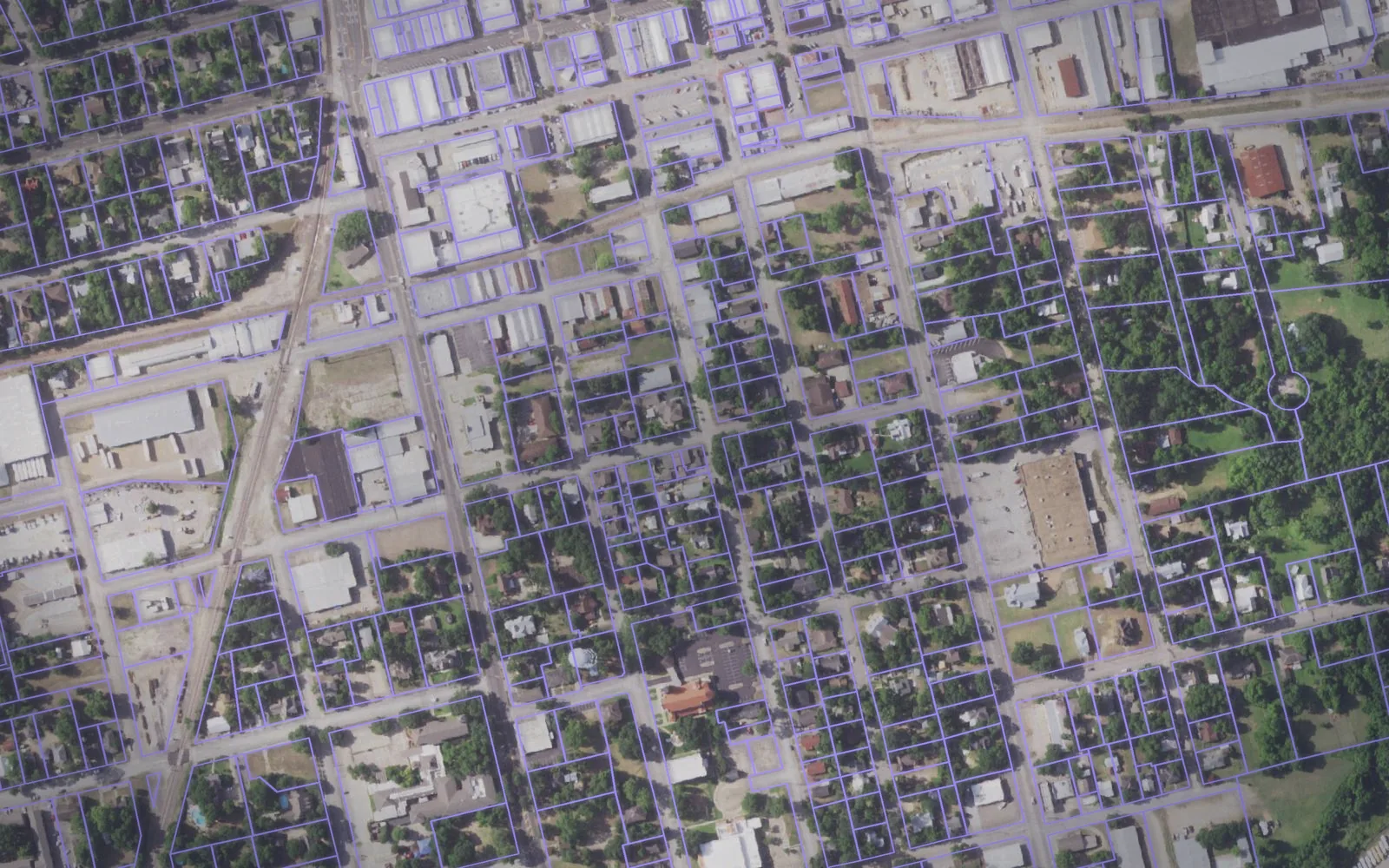 Parcel boundaries over aerial imagery of Washington County, Texas