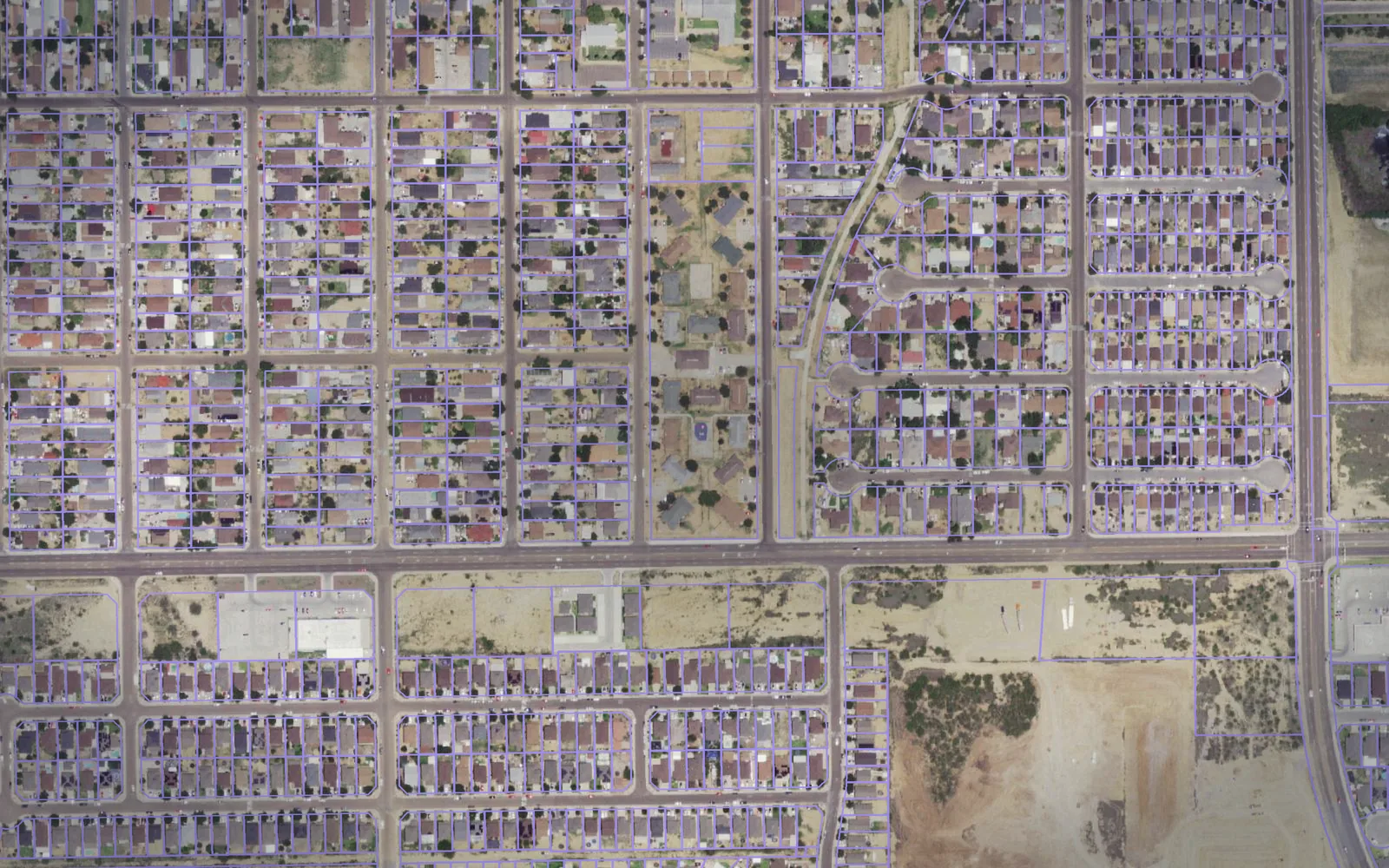 Parcel boundaries over aerial imagery of Webb County, Texas