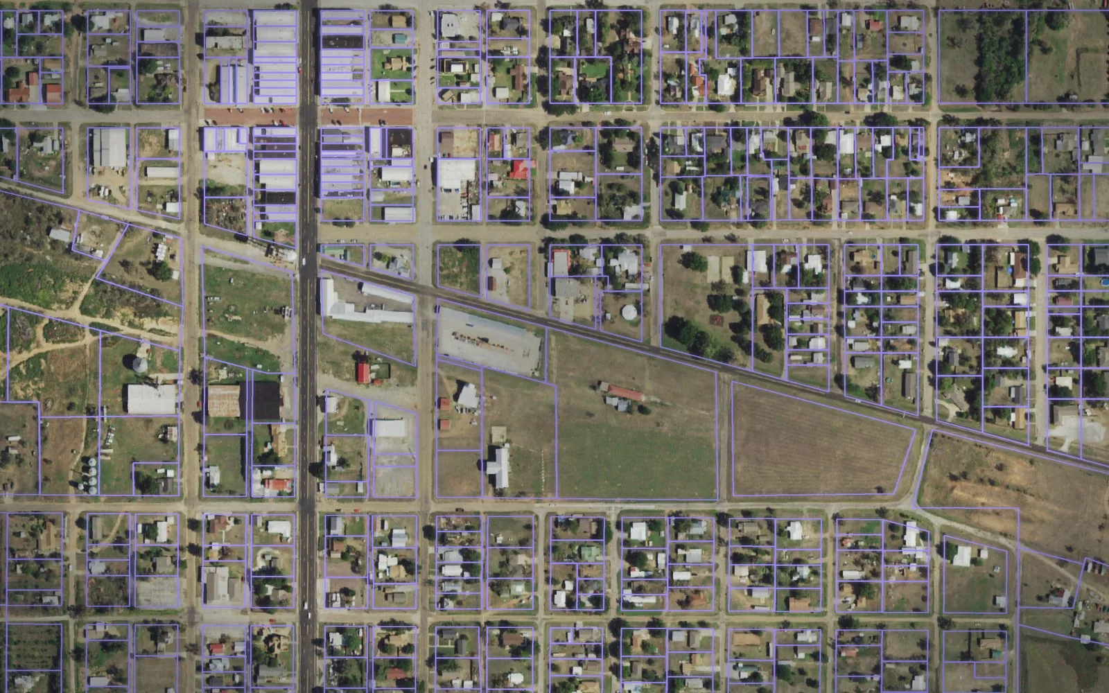 Parcel boundaries over aerial imagery of Wheeler County, Texas
