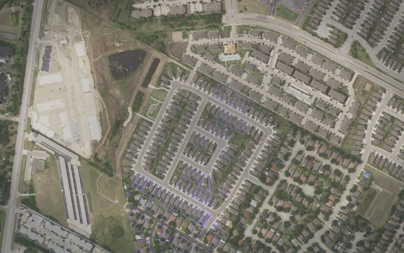 Parcel boundaries over aerial imagery of Williamson County, Texas