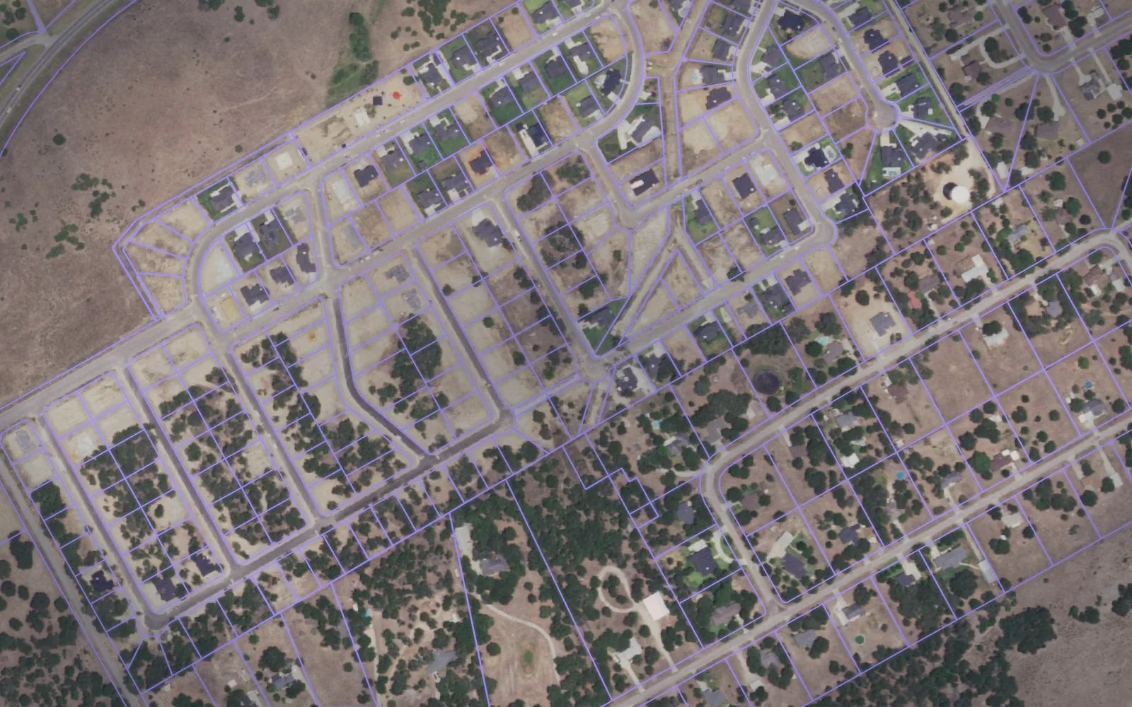 Parcel boundaries over aerial imagery of Wilson County, Texas