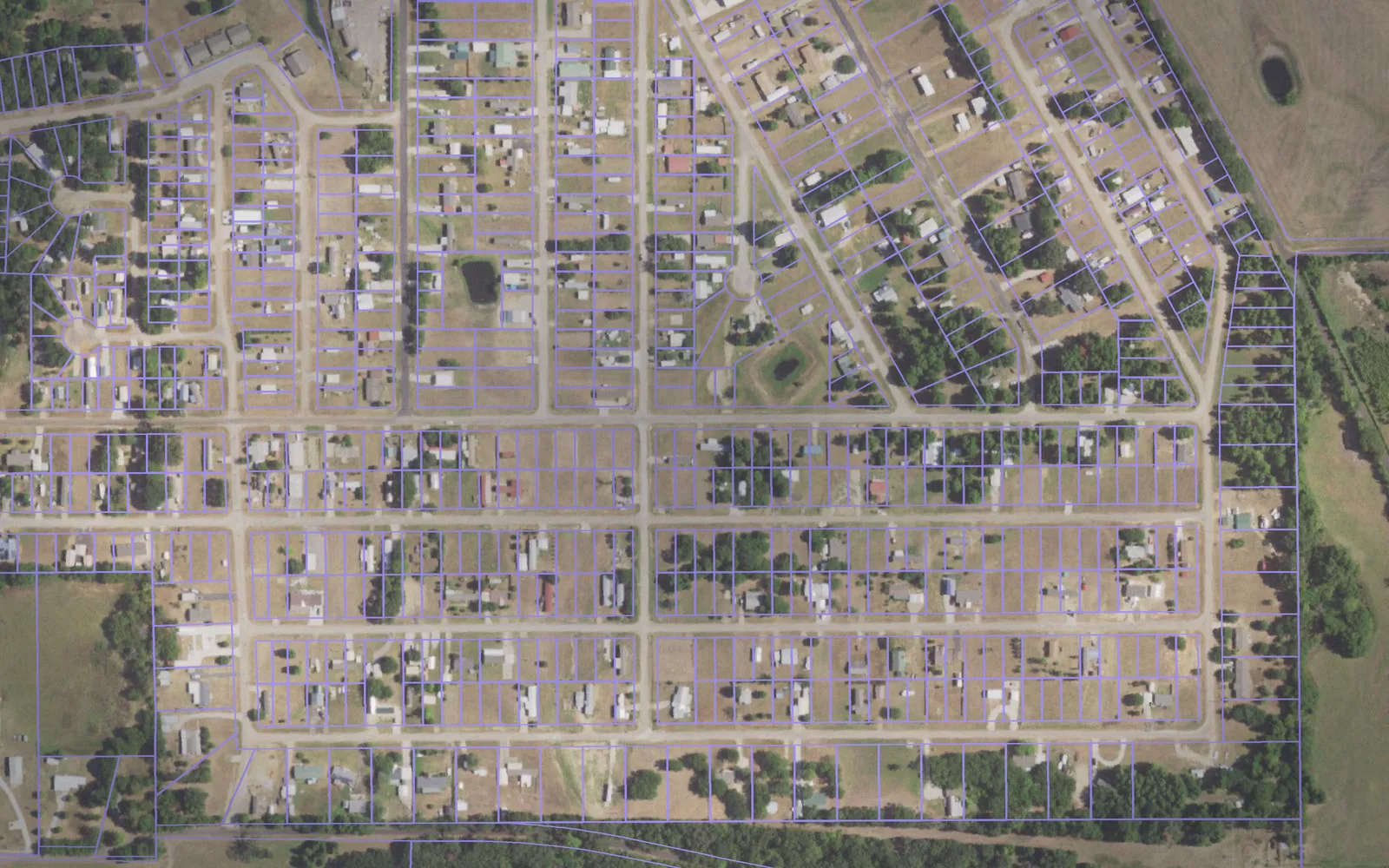 Parcel boundaries over aerial imagery of Wood County, Texas