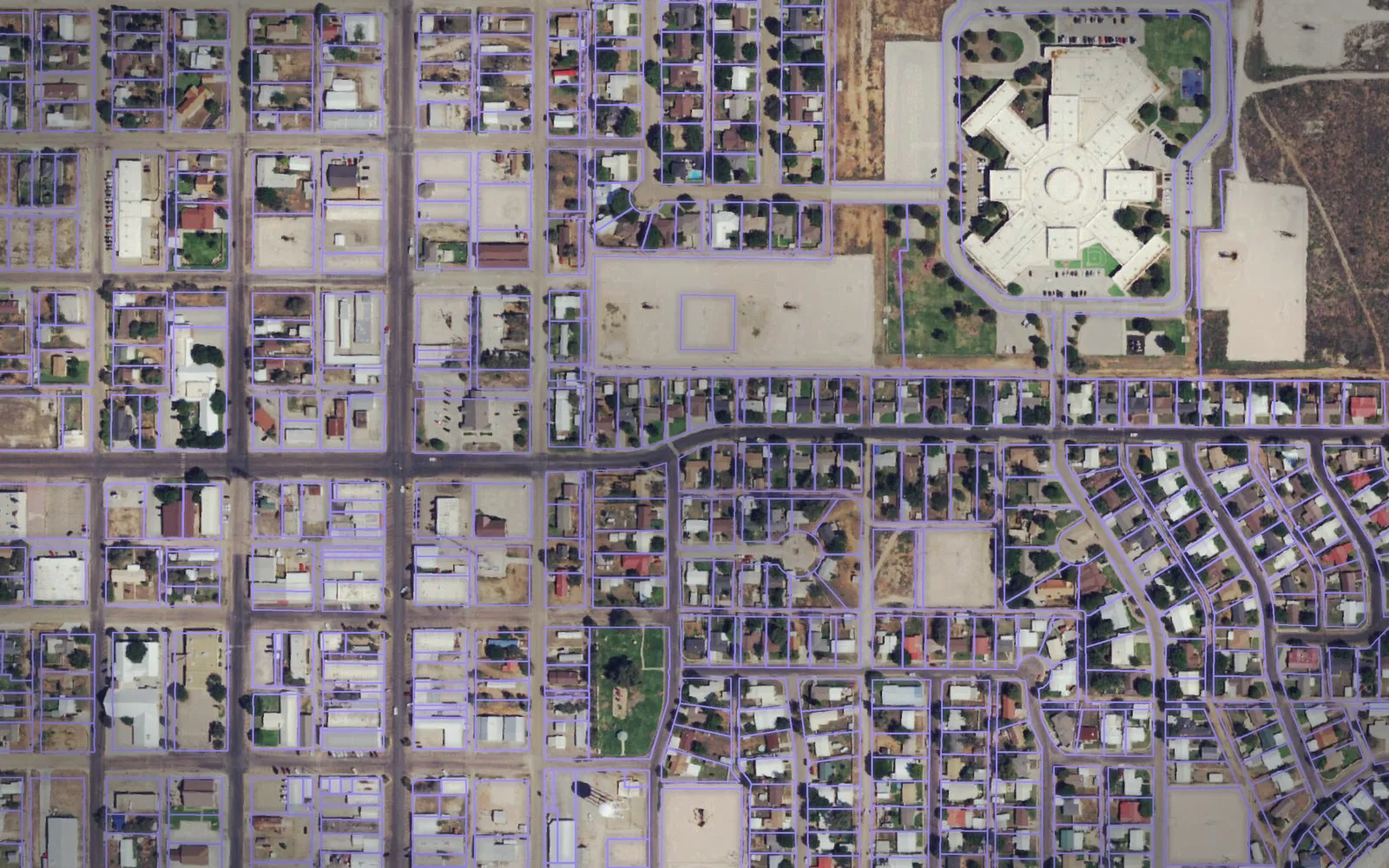 Parcel boundaries over aerial imagery of Yoakum County, Texas