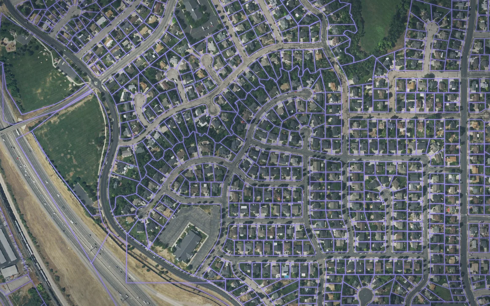 Parcel boundaries over aerial imagery of Davis County, Utah