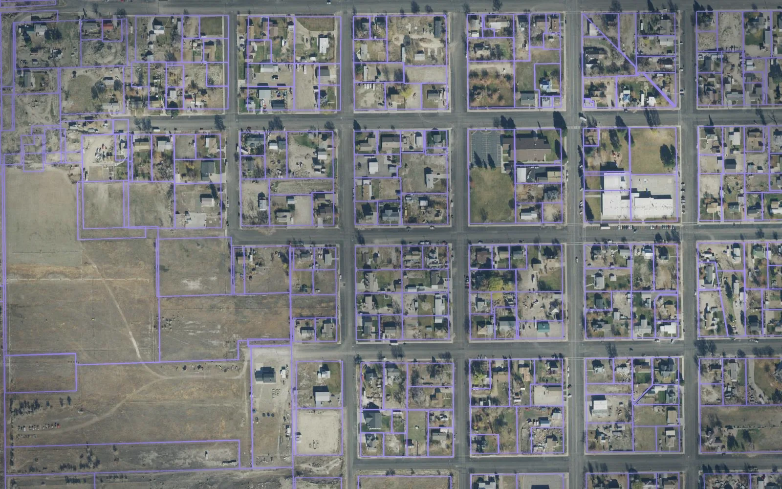 Parcel boundaries over aerial imagery of Emery County, Utah