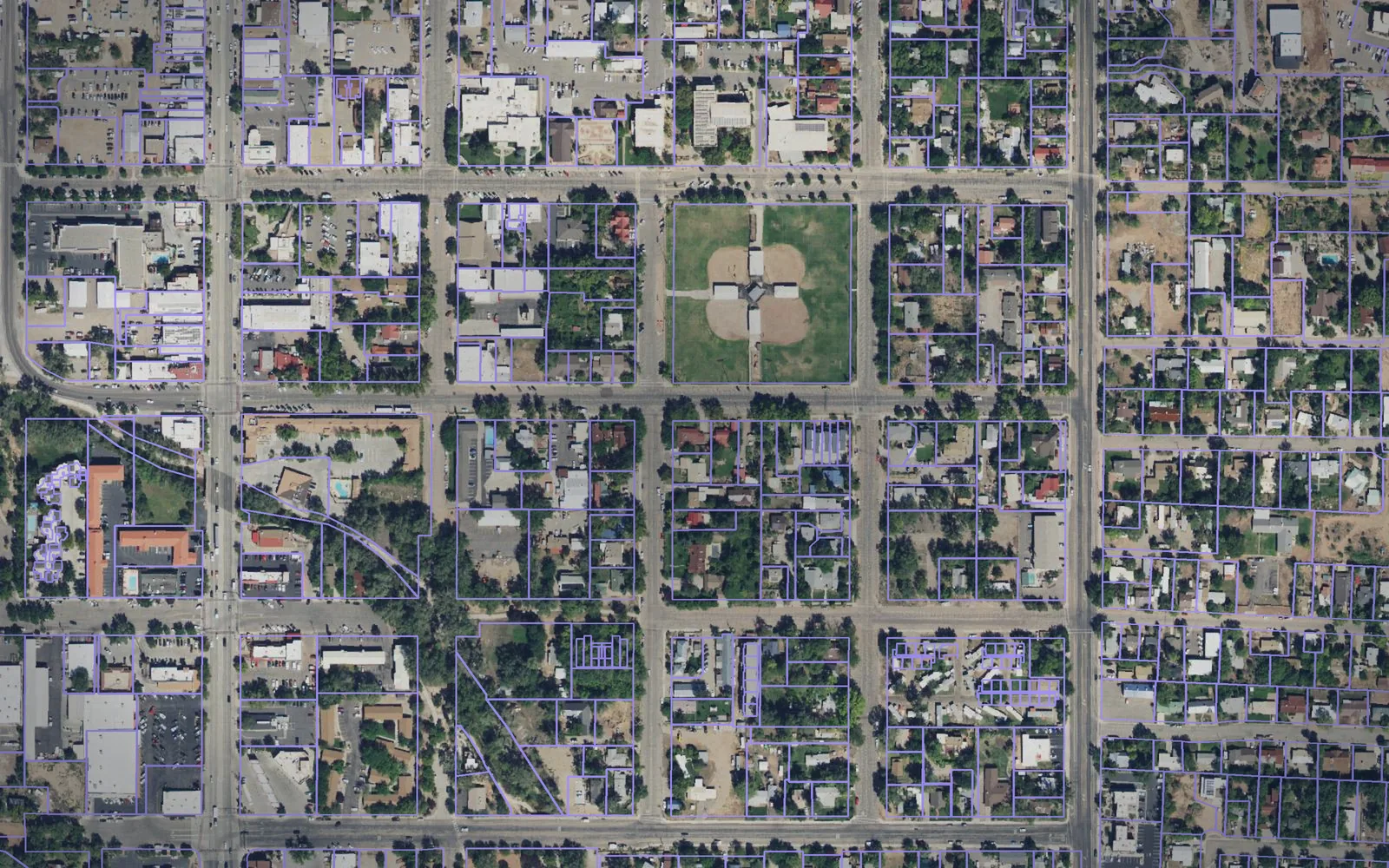 Parcel boundaries over aerial imagery of Grand County, Utah