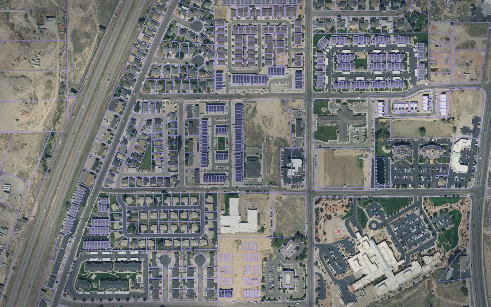 Parcel boundaries over aerial imagery of Iron County, Utah