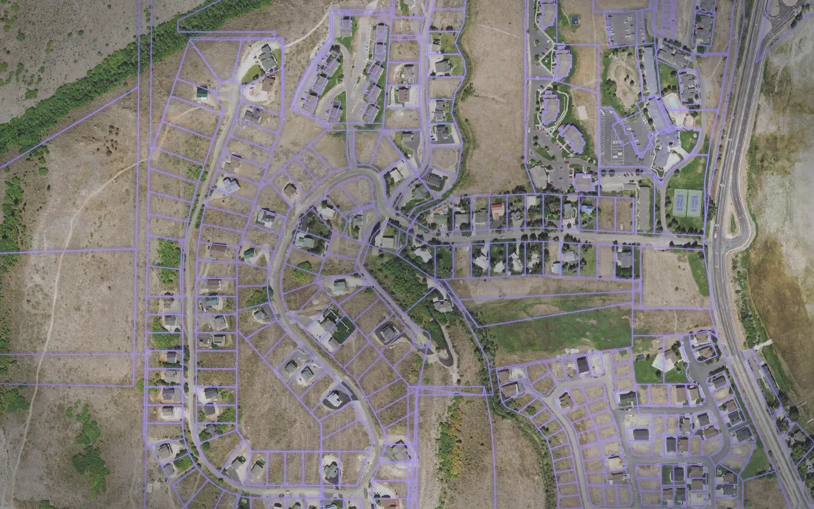 Parcel boundaries over aerial imagery of Rich County, Utah